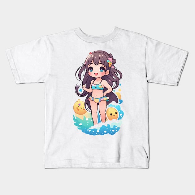 Cute anime girl in bikini Kids T-Shirt by InkPulse